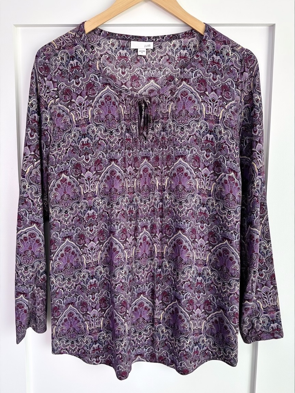 J Jill Long Sleeve Tunic Top Size Small Purple Paisley Lightweight Flowy Fabric